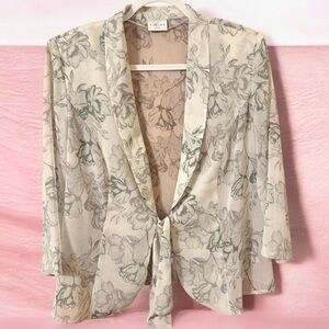 Floral Sheer Tie-Front Blazer